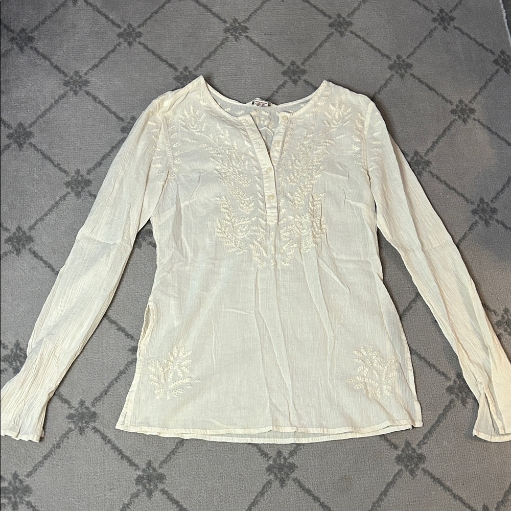 Abercrombie & Fitch Cream Embroidered Y2K Boho Tunic